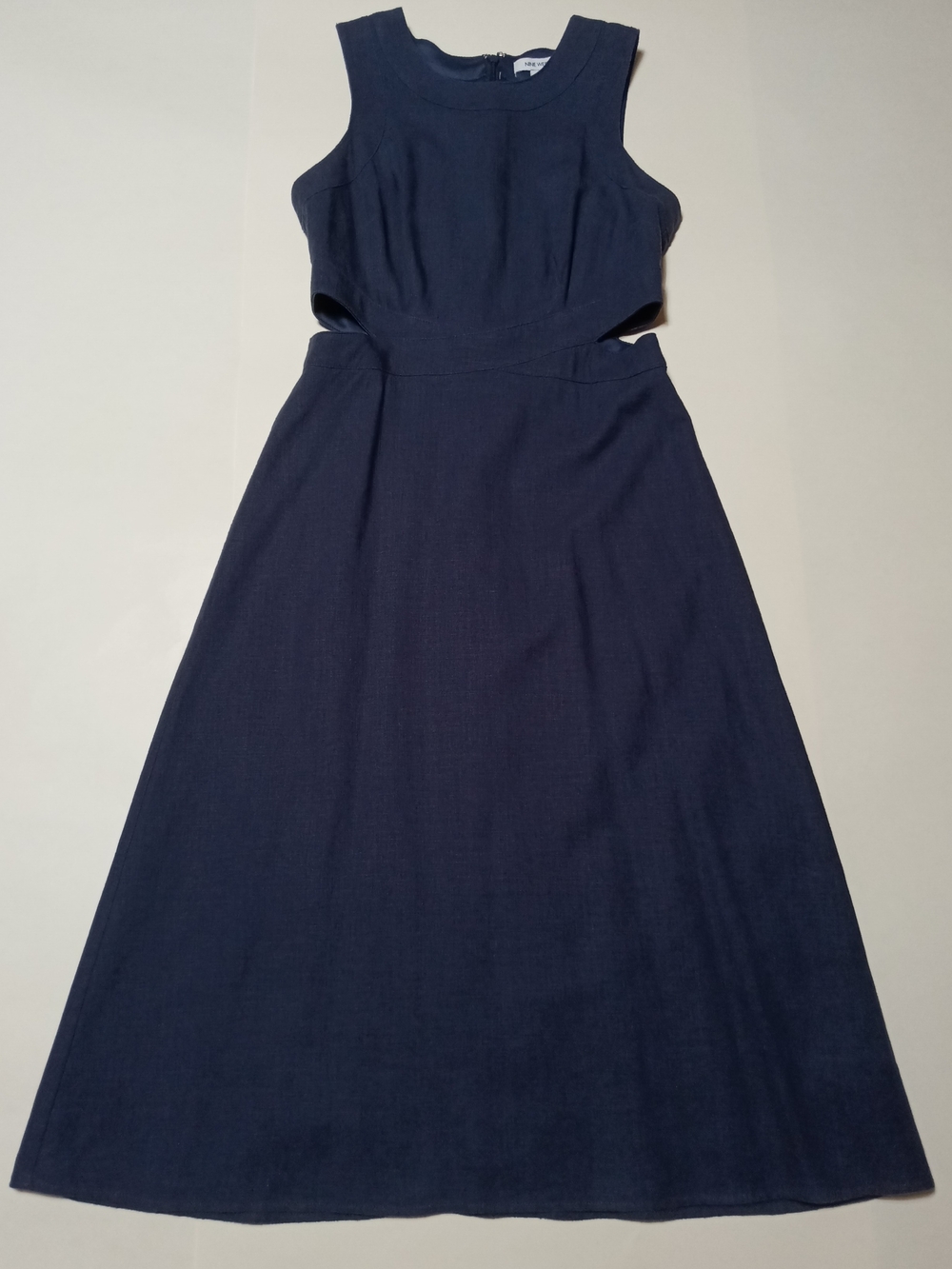 Nine West Navy Blue Linen Blend Sleeveless Navy Cutout Midi Dress Size XS - Picture 3 of 11